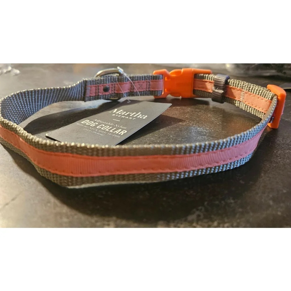 Martha Stewart | Dog Collar Medium Gray and Coral Nylon